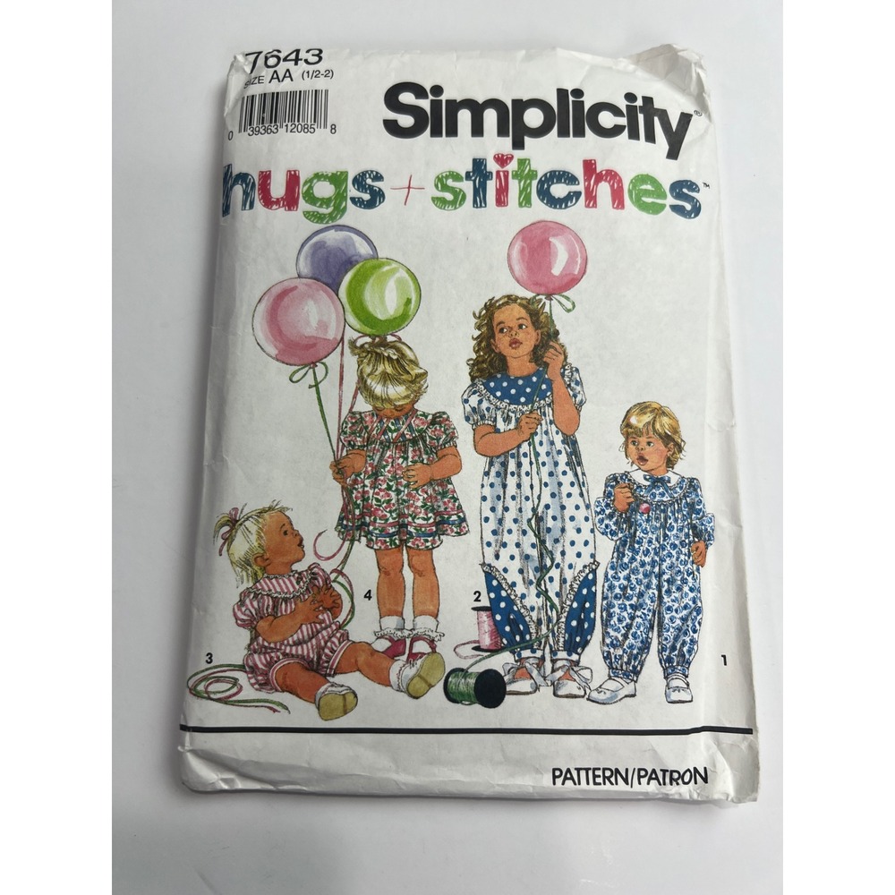 Vintage 1991 Simplicity‎ 7643 Toddler Dress Jumpsuit AA 1/2-2 Pattern F24